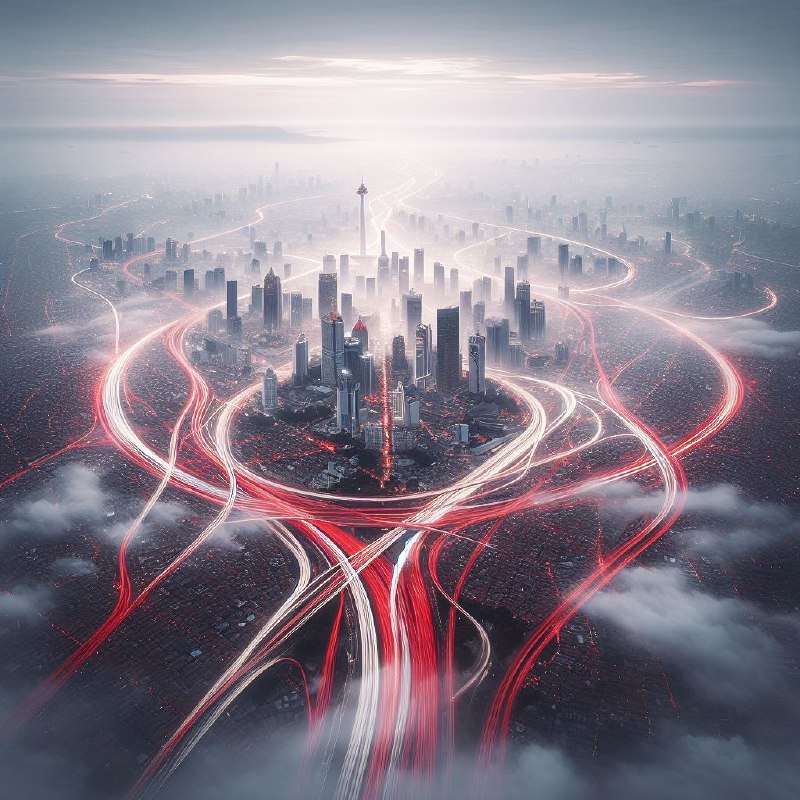 Abstract Jakarta Landmark Light Line Map in Mist