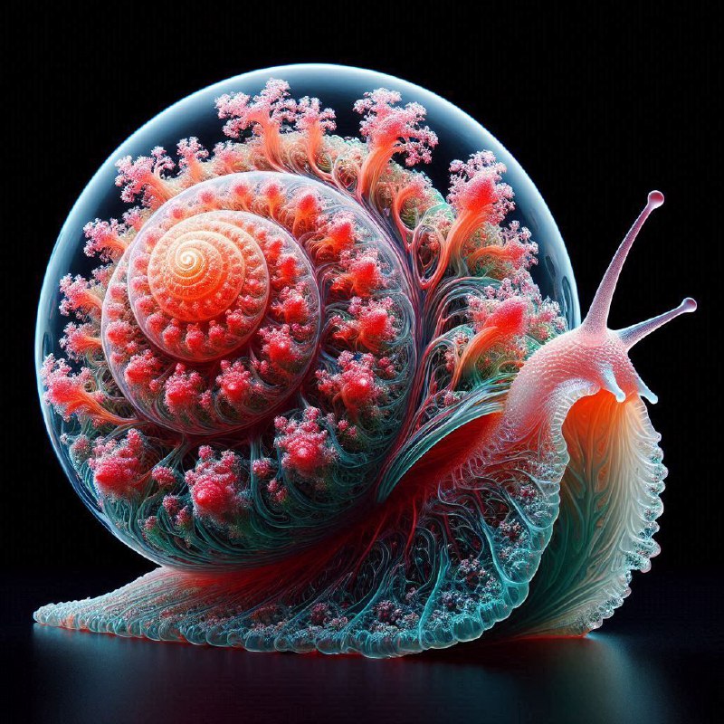 Blood Red Snail With Bioluminescent Glass Fractal Shell
