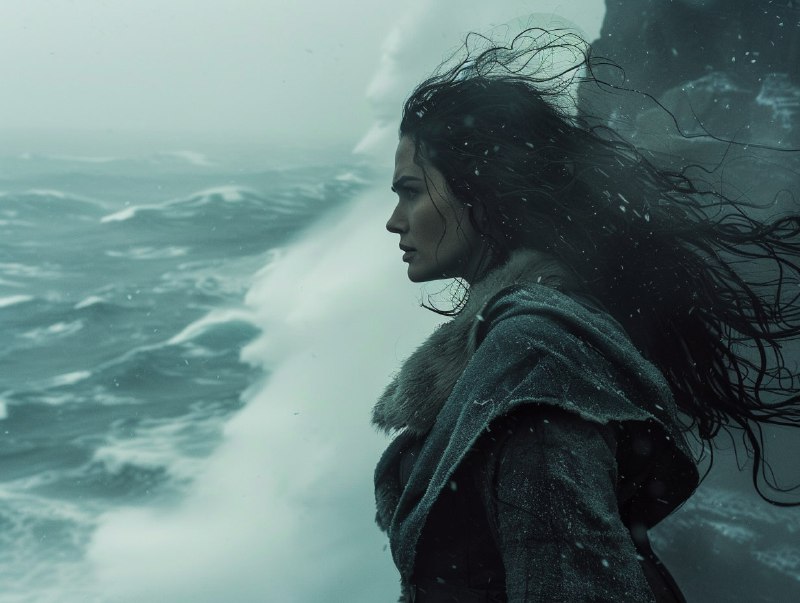 Wonder Woman on Snowstorm Cliff Edge Cinematic Portrait