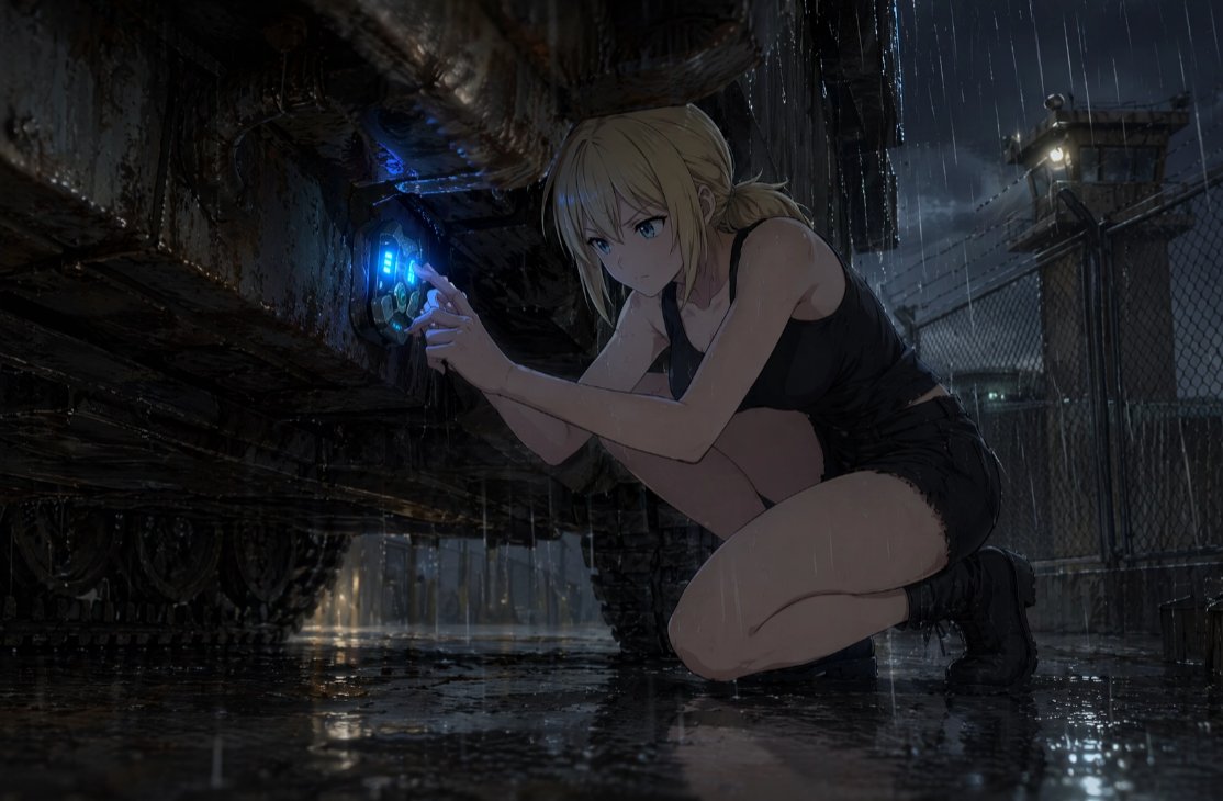 Rainy Night Mech Hacker Anime Art