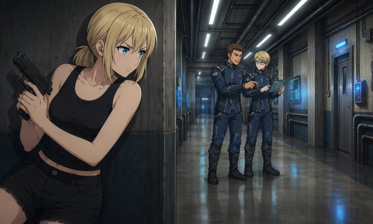 Cinematic Anime Sci-Fi Corridor Ambush
