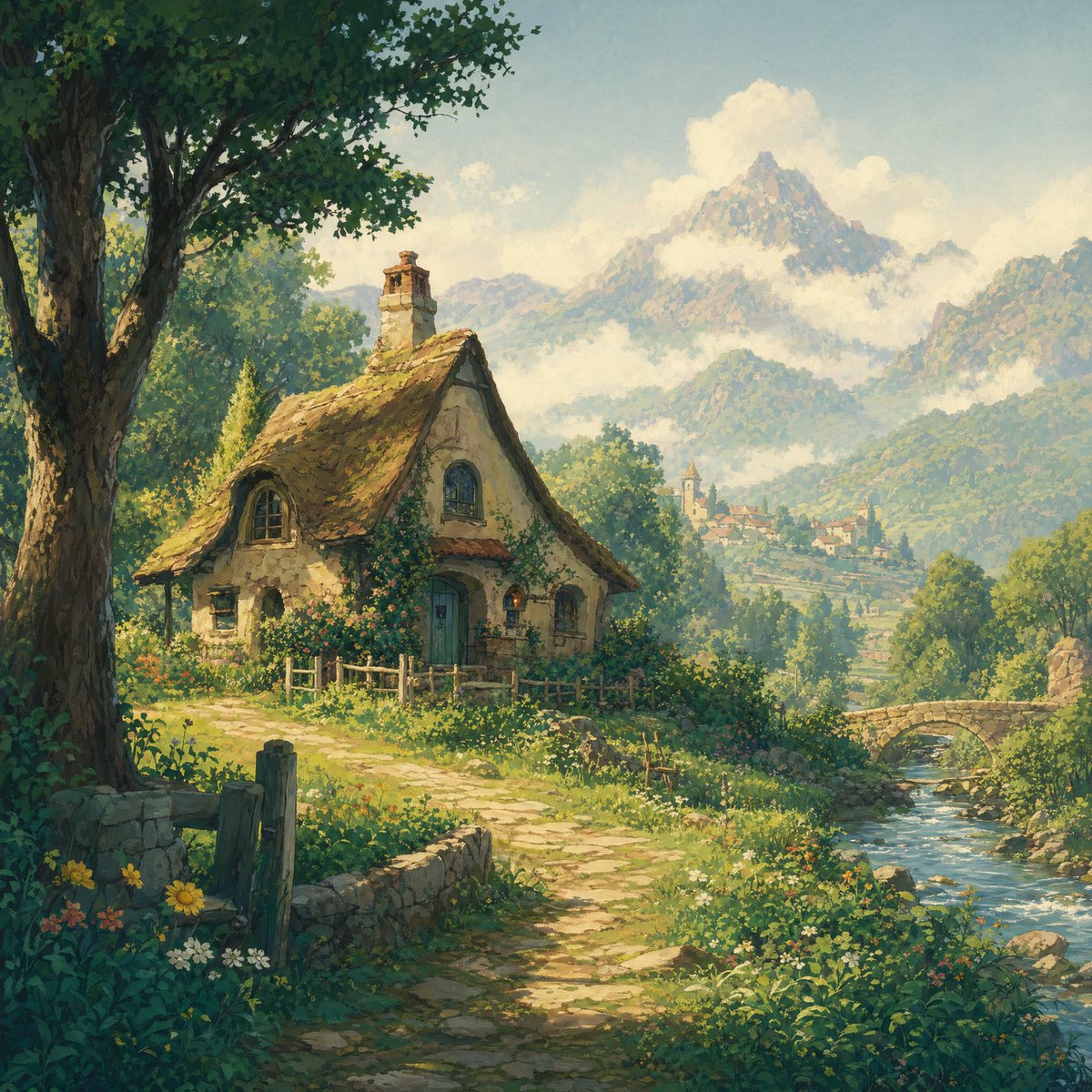 Dreamy Fairytale Cottage Landscape