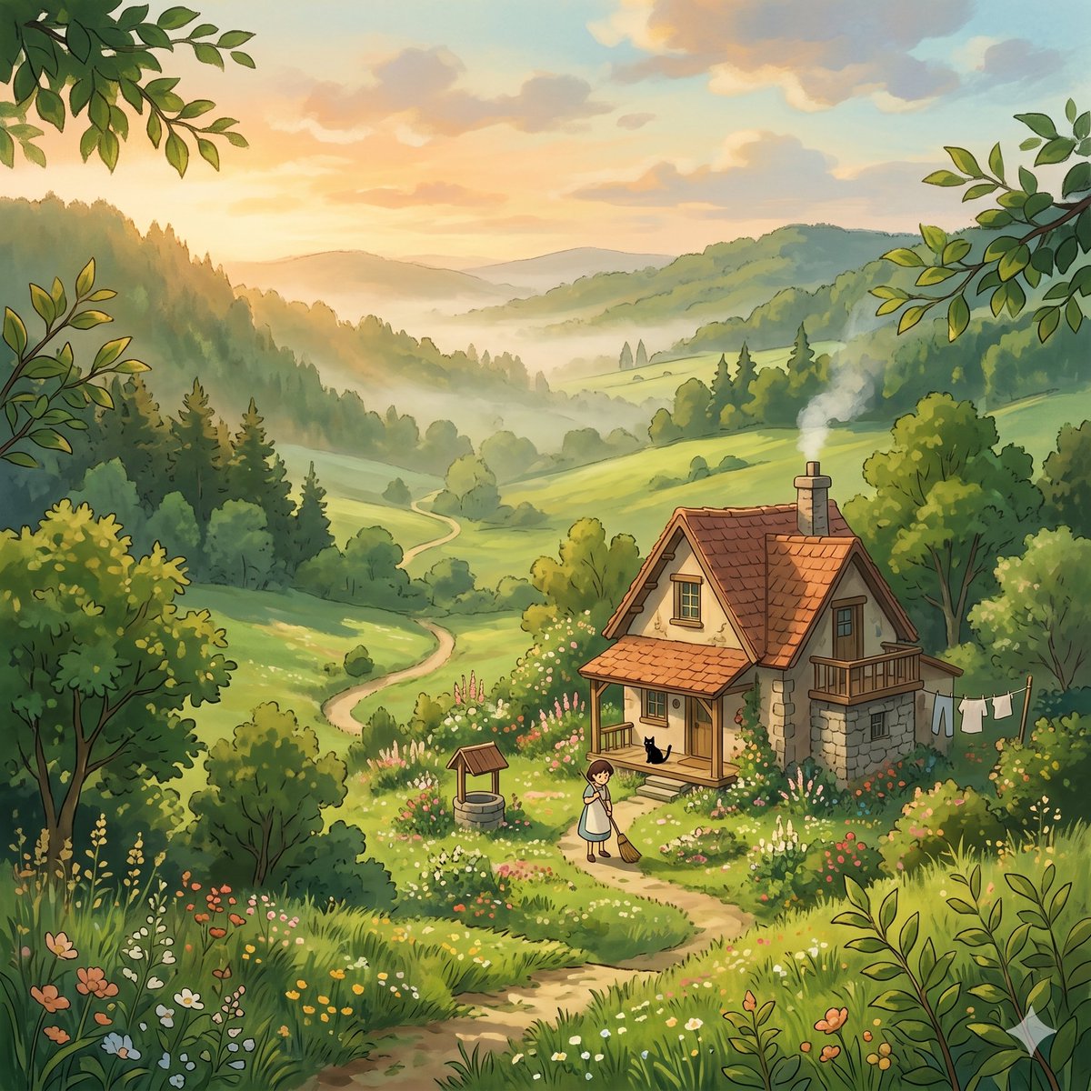 Storybook Cottage at Golden Sunrise