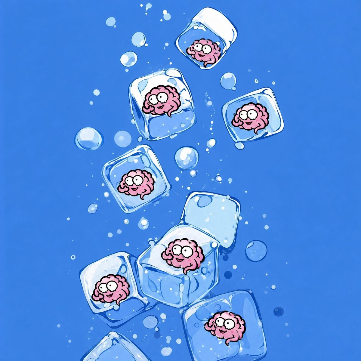Cute Pink Brains Frozen In Ice Cubes