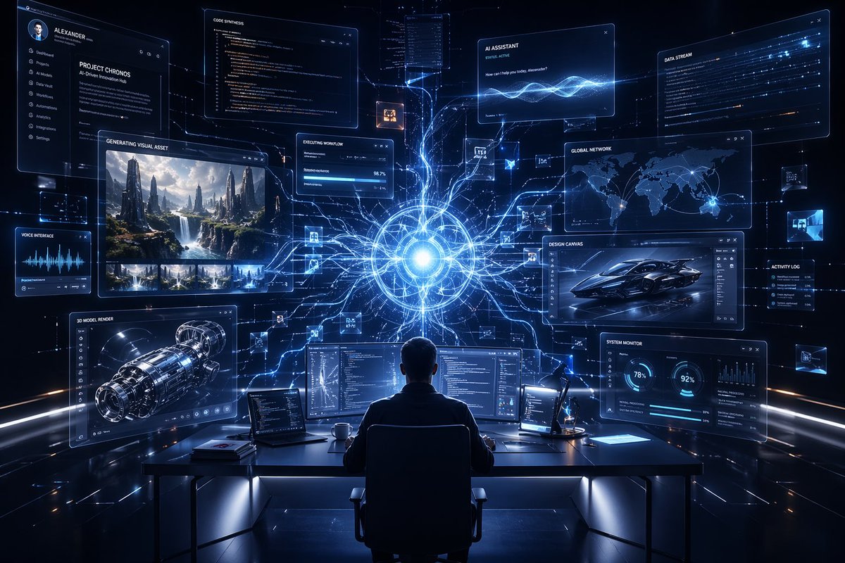 Futuristic AI Holographic Command Center