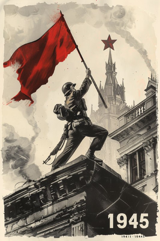 Soviet Victory Poster With Soldier Raising USSR Flag