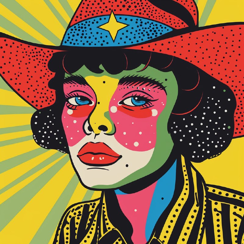 Sad Cosmic Clown Cowgirl in Keith Haring Pop Art