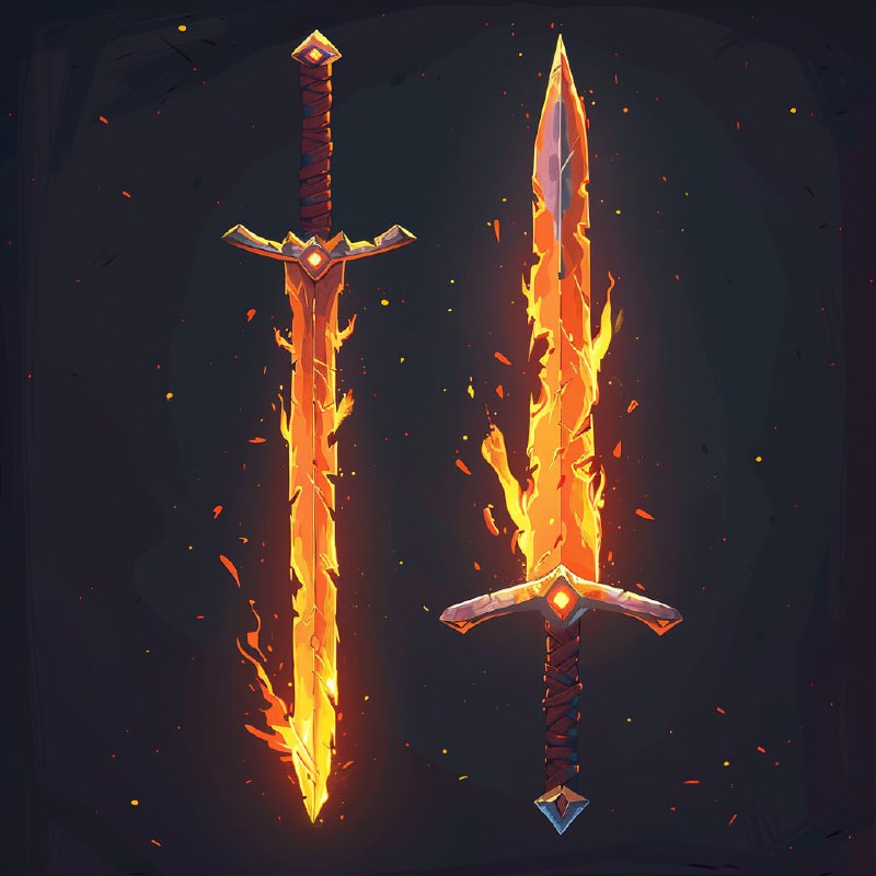 Twin-Bladed Fantasy Sword With Golden Flame Blade
