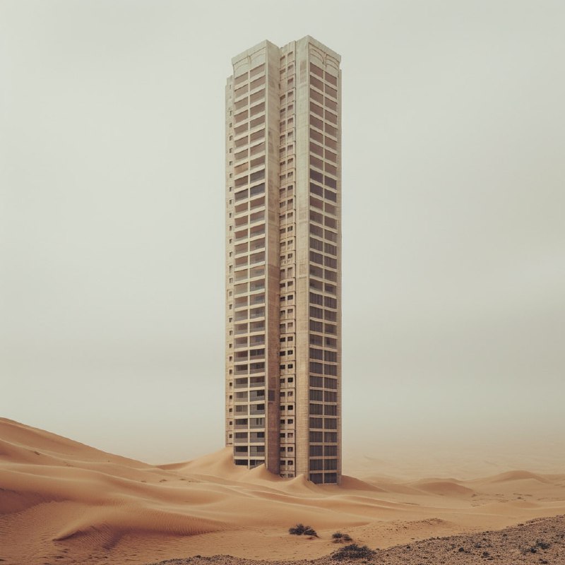 Lone High Rise Tower Amid Desert Dunes Photograph