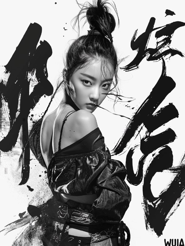 Chinese Ballet Girl With Ink Brush Stroke Backdrop