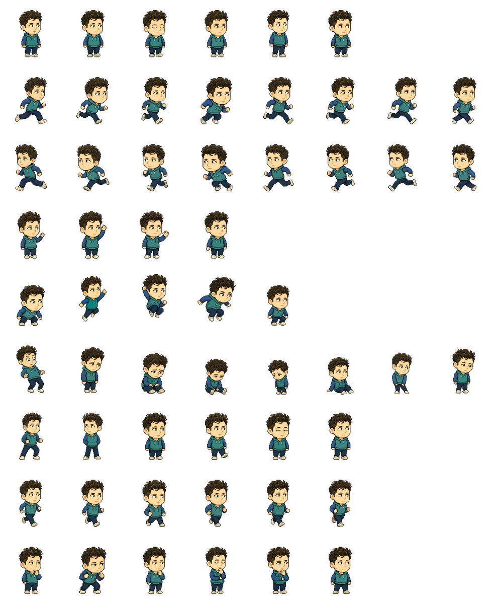Chibi Game Character 57-Pose Sprite Sheet