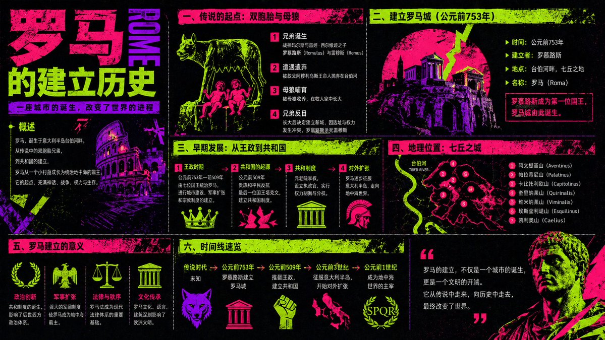 Rome Founding History Neon Poster