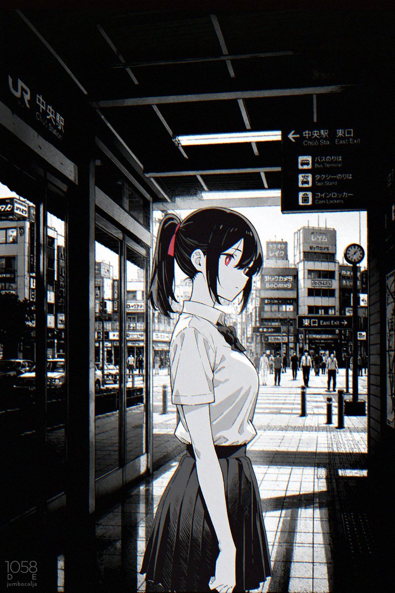 Anime Girl at Train Station Entrance