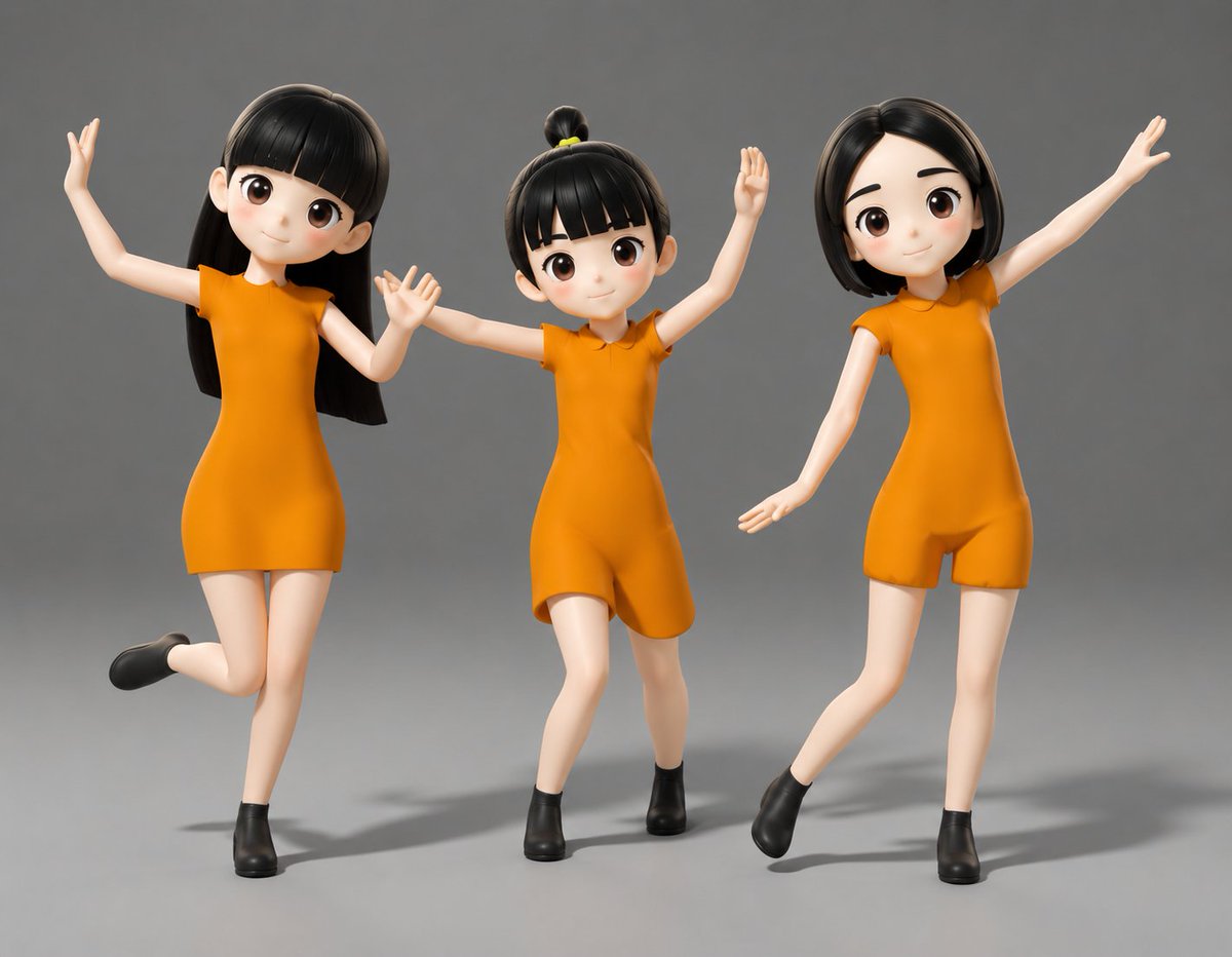 Three Pixel-Faced Cartoon Girls Studio Render