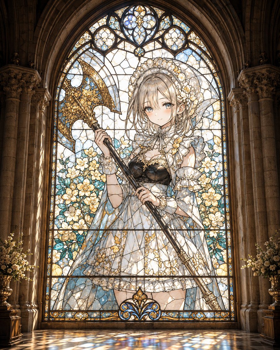 Gothic Stained Glass Battle Maiden