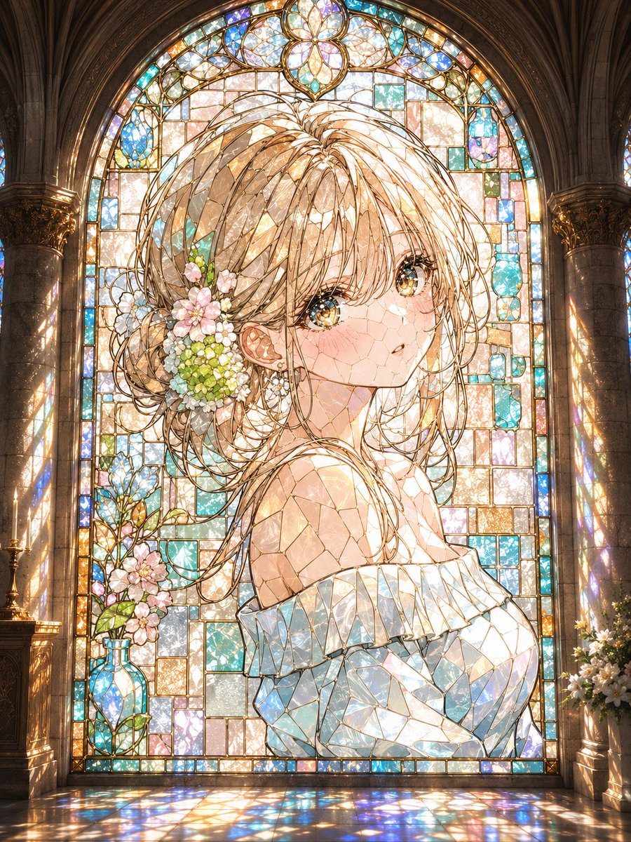 Gothic Stained Glass Anime Girl Art