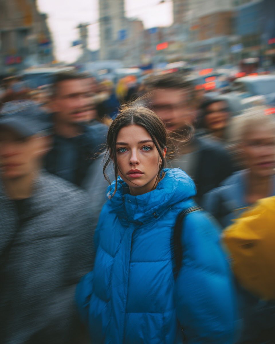 Cinematic Street Portrait Blue Jacket