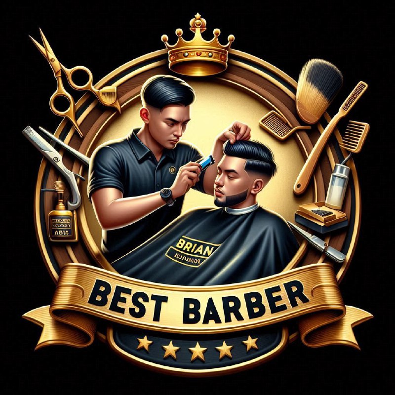 Best Barber 3D Emblem Logo With Crown and Scissors