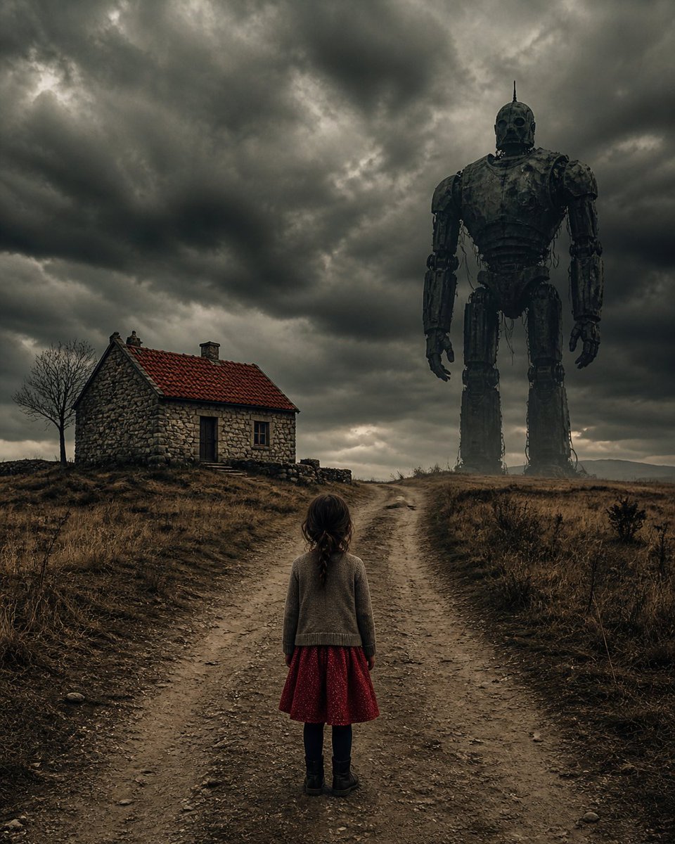 Girl Facing Ancient Giant Robot
