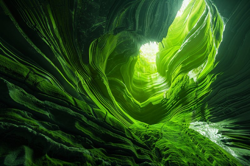 Bright Lime Green Cave With Electrifying Undulations