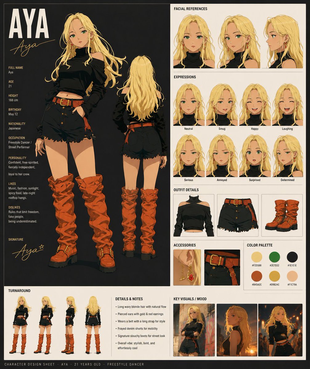Anime Dancer Character Design Sheet