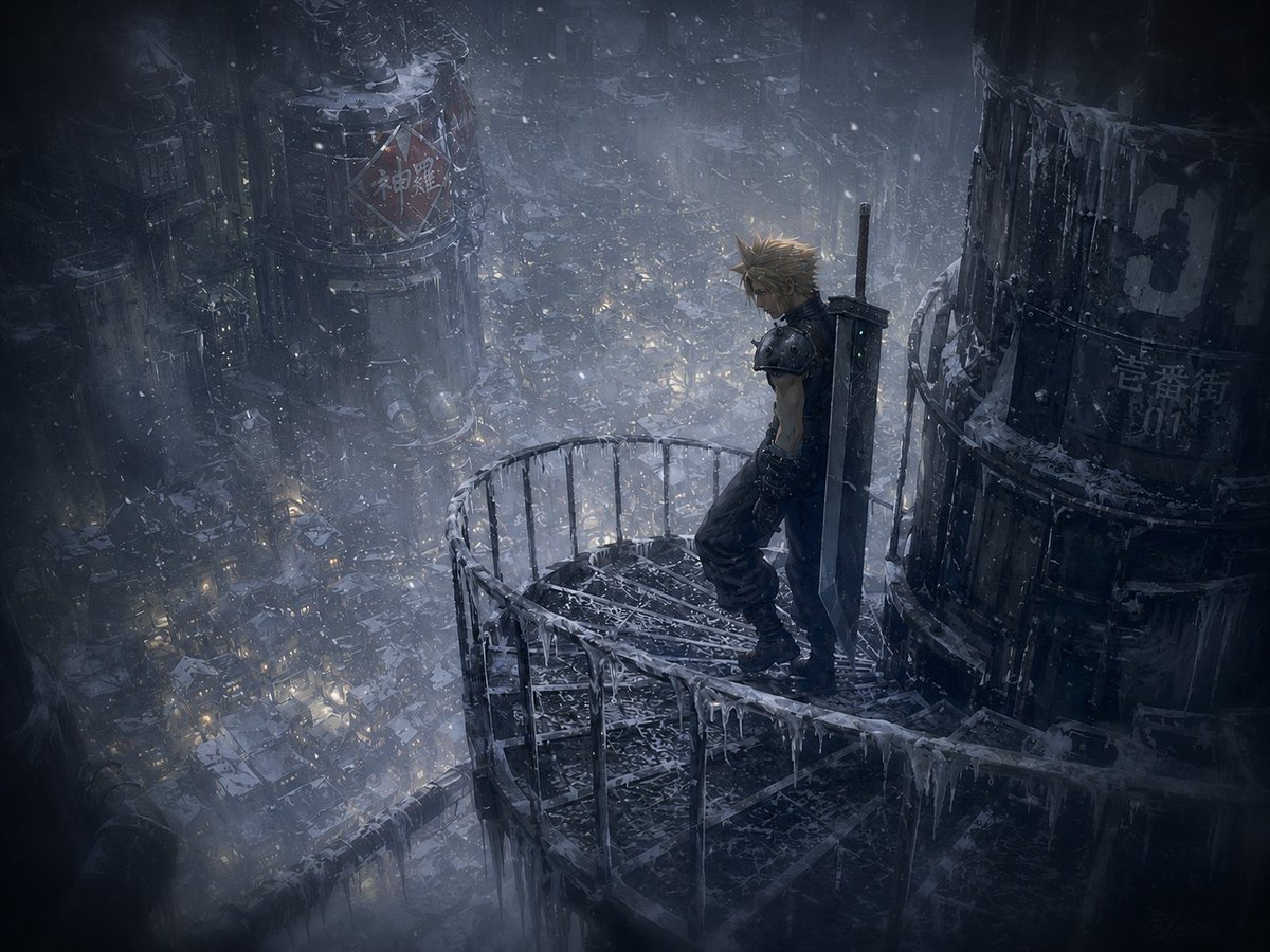 Cyberpunk Winter Mercenary Balcony Scene
