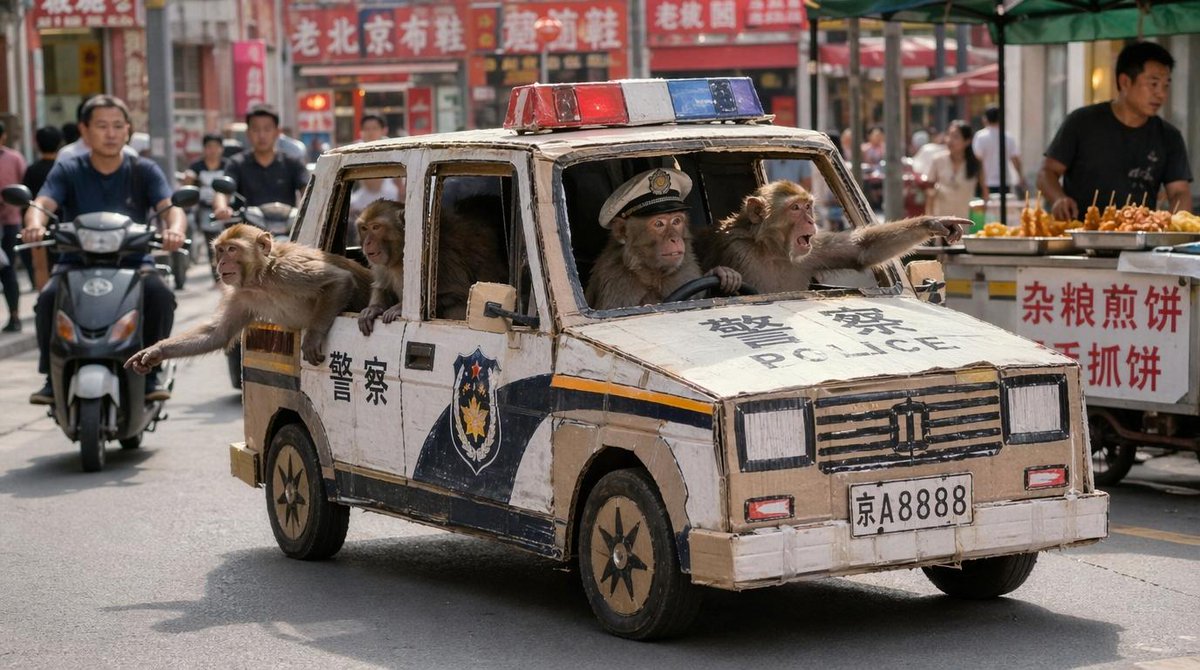 Monkey Cardboard Police Car Patrol