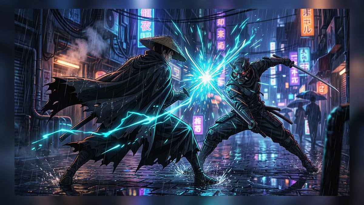 Neon Rain Alley Katana Clash