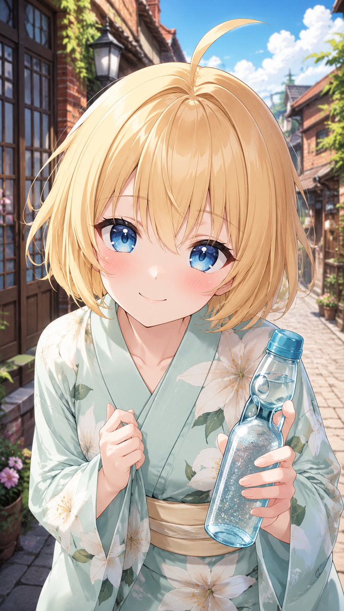 Anime Girl in Summer Yukata Street Scene
