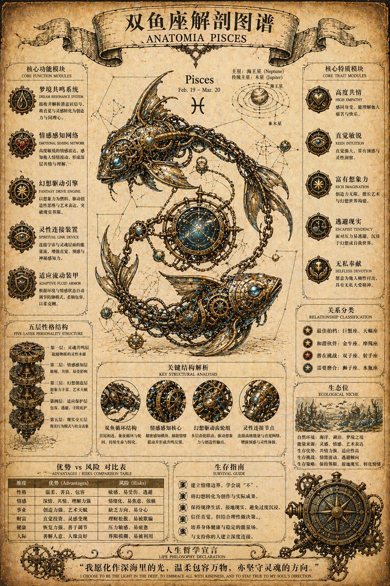 Steampunk Zodiac Anatomical Atlas Poster