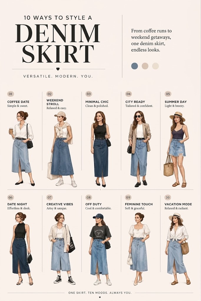 10 Ways to Style a Denim Skirt