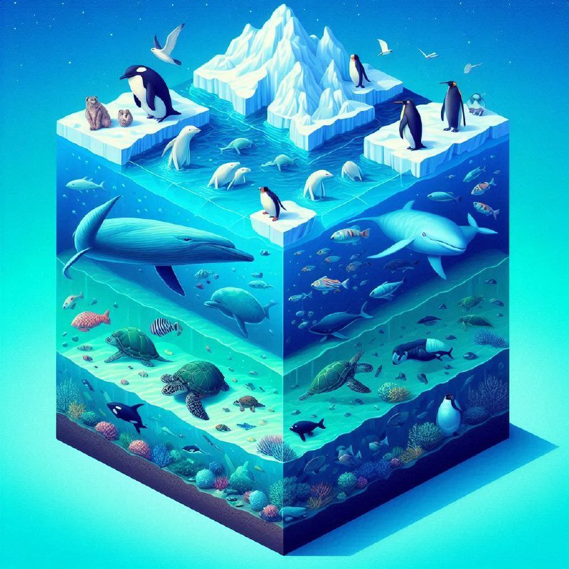 Isometric Ocean Cube Map With Marine Animals and Icebergs