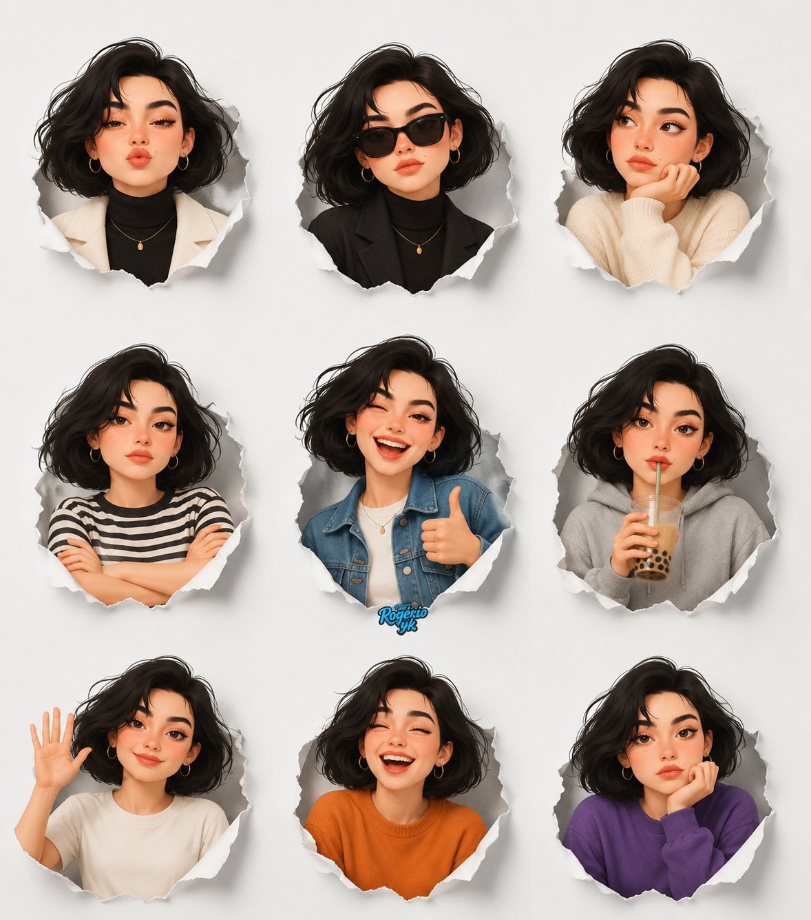 Cute Girl 3D Sticker Pack