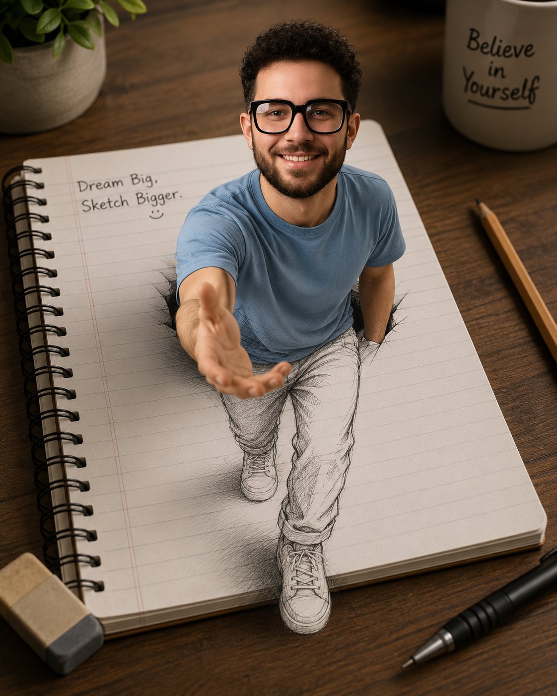 3D Man Pops From Notebook