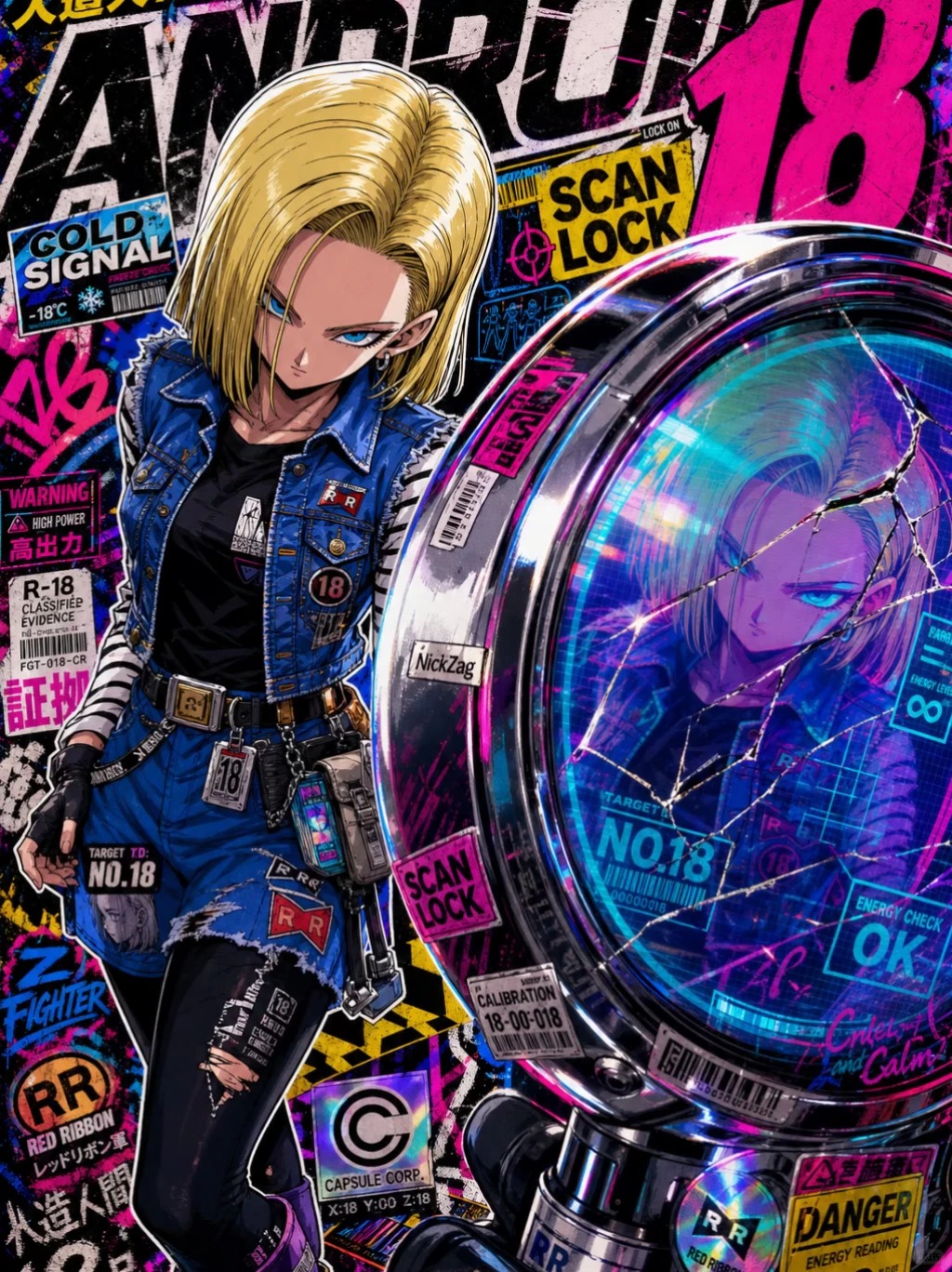 Cyberpunk Android 18 Holographic Scan