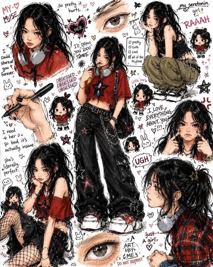 Grunge Girl Character Study Sheet
