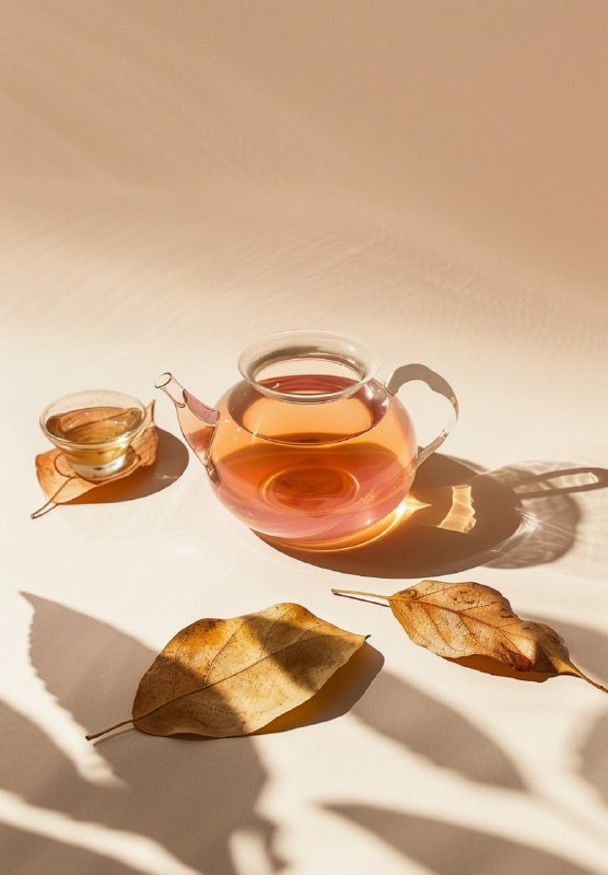 Glass Teapot of Wolfberry Tea on Oiled Leaves Luxury