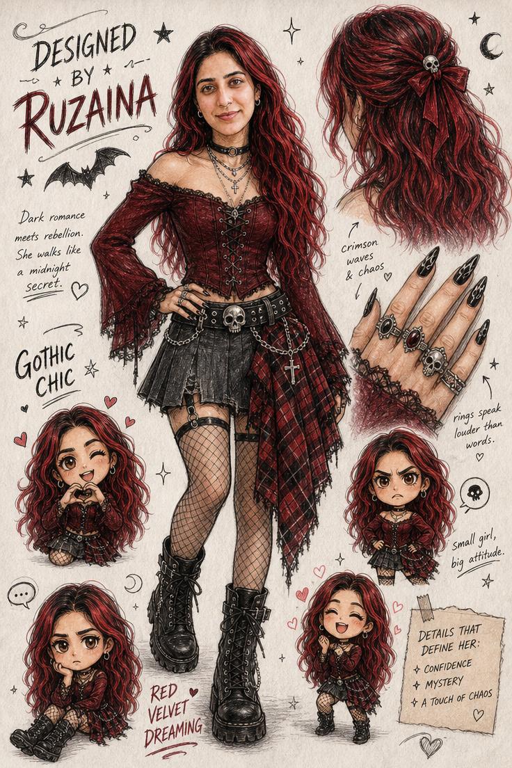Gothic Redhead Fashion Sketch