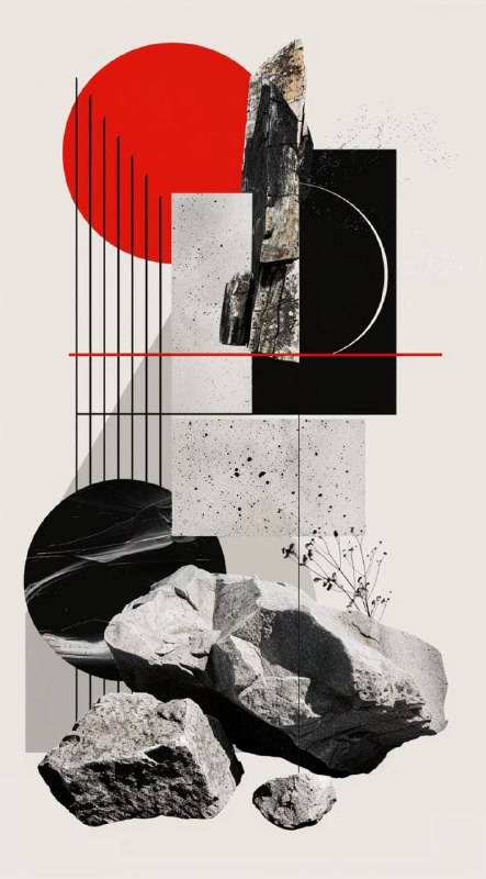 Geometric Red Black and White Poster With Rocks
