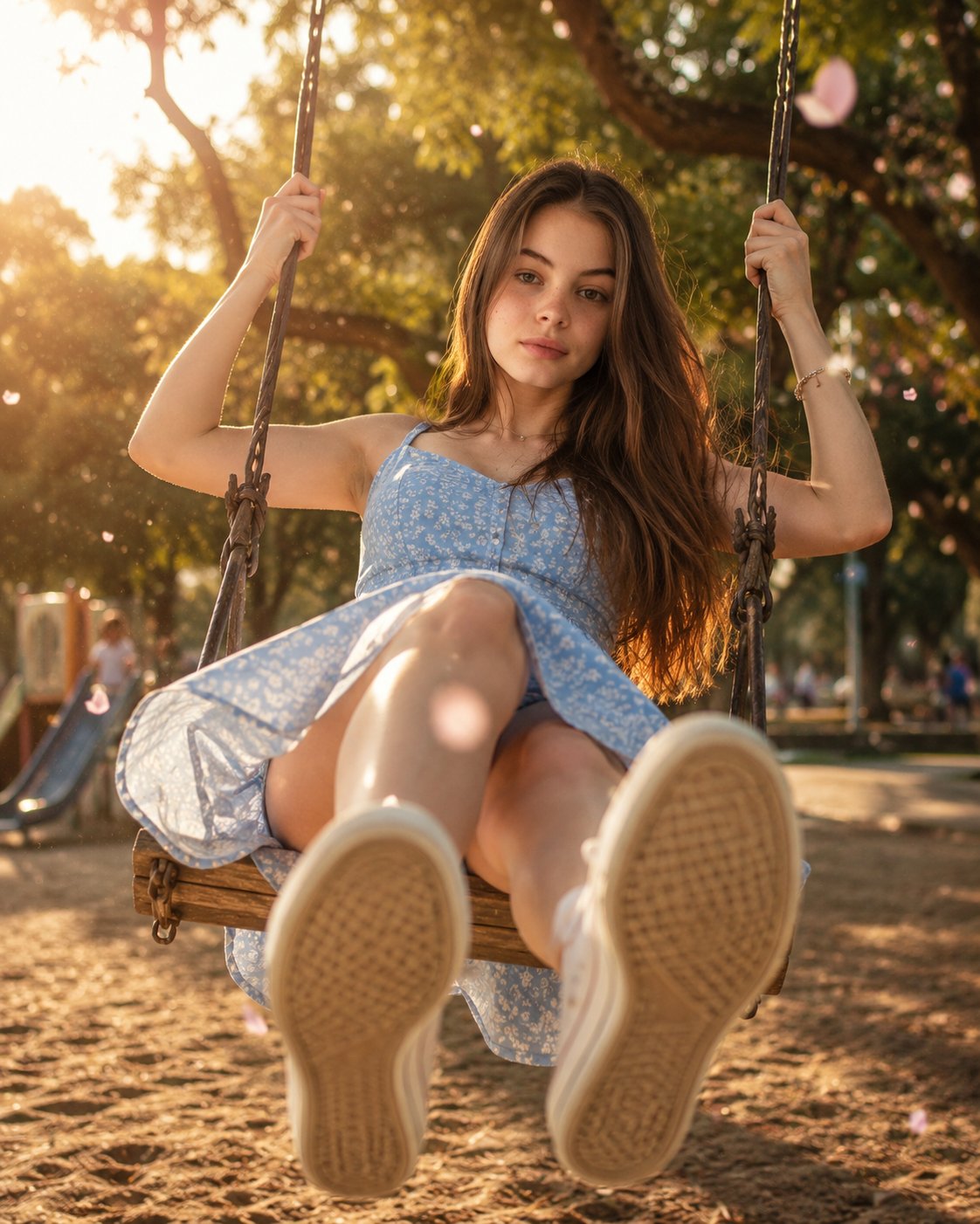 Swinging Girl Perspective Shot