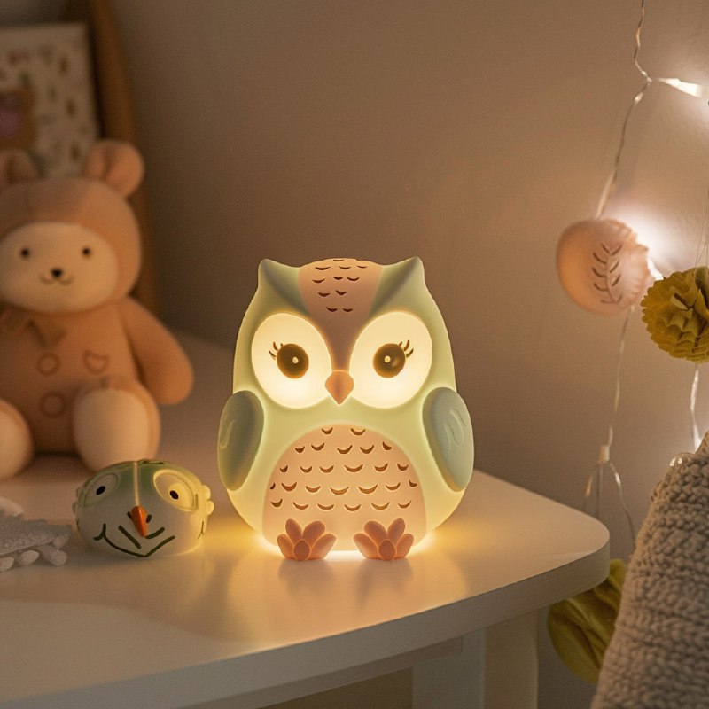 Cute Owl Night Light for Childrens Room in Soft Colors