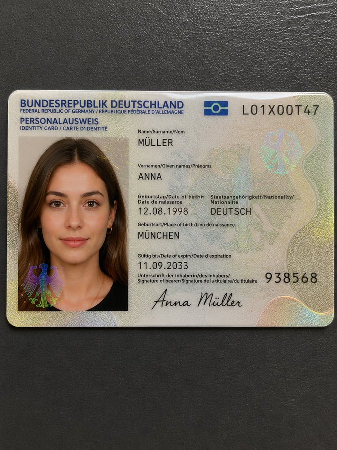 German National ID Card Close Up