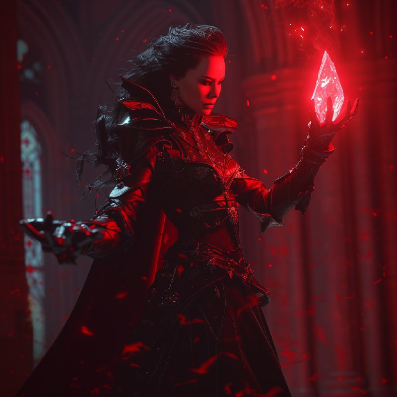 Witch Vampire Casting Spell With Crystal Dagger