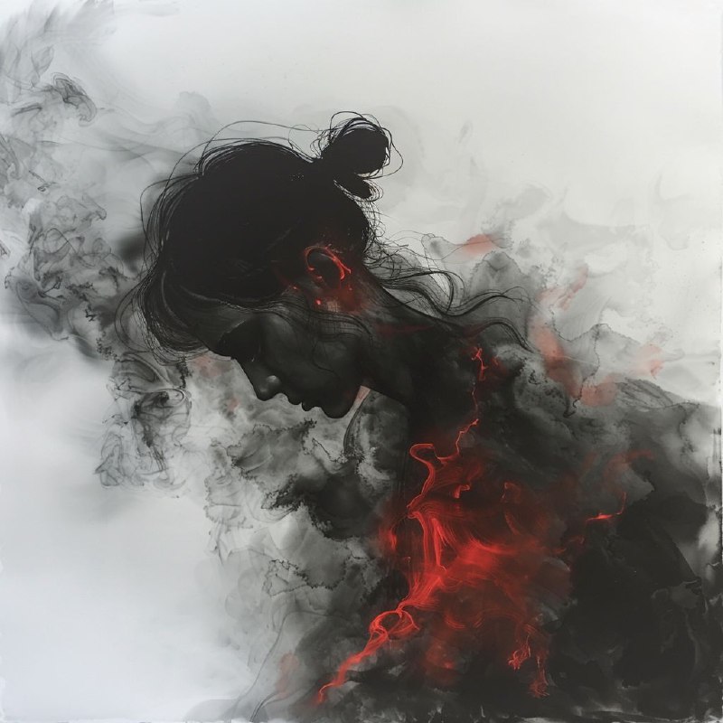 Smokey Charcoal Woman Rising in Campfire Embers