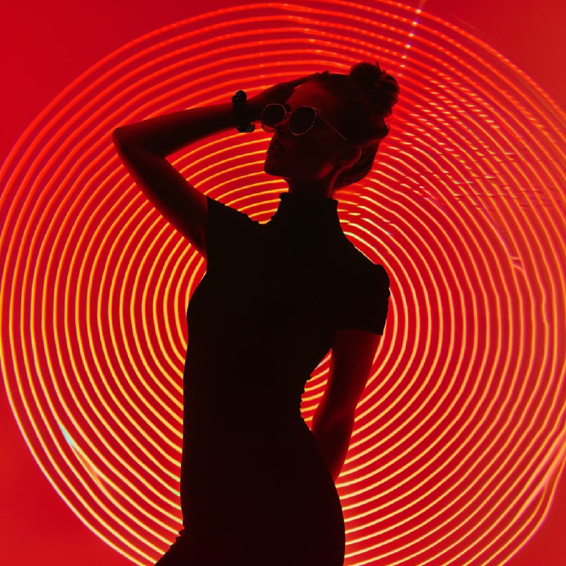 Synthwave Photonegative Silhouette of Posing Woman