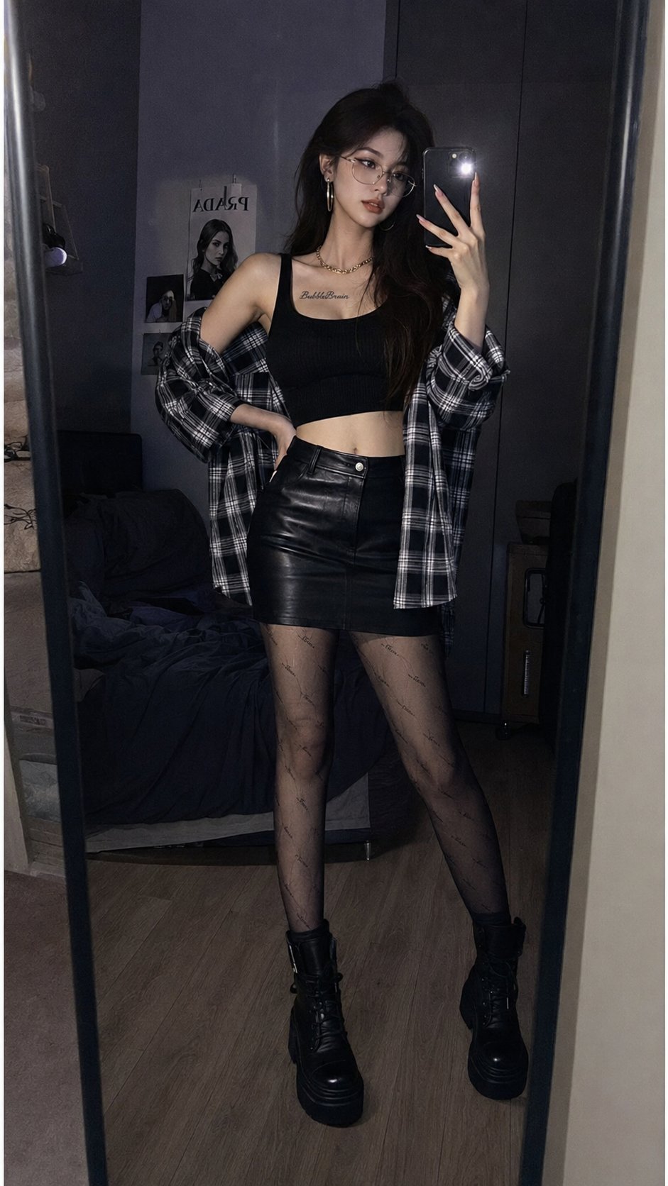 Dark Bedroom Street Fashion Selfie