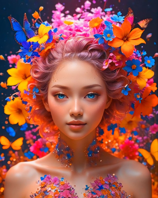 Woman in Bioluminescent Hybrid Flower Fantasy Dress