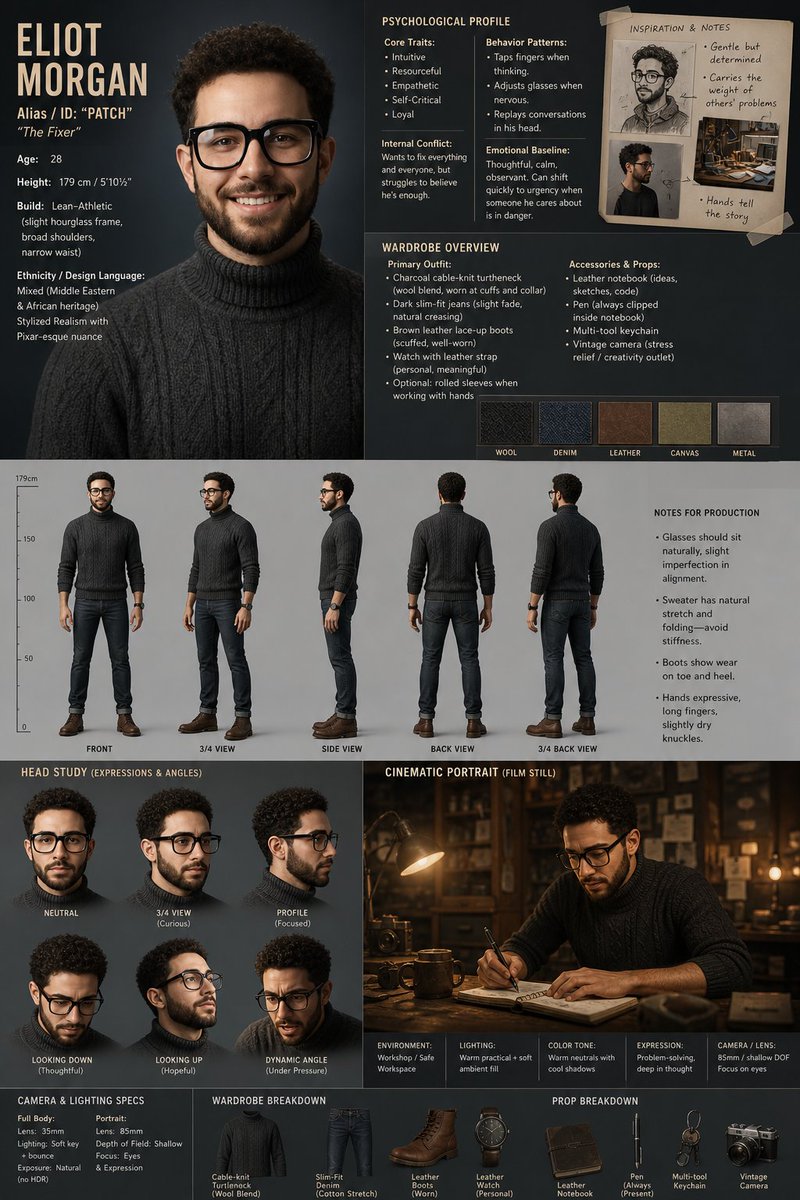 Cinematic Character Design Sheet