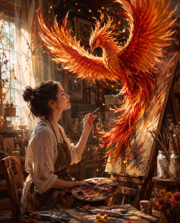 Firebird Leaps from Canvas