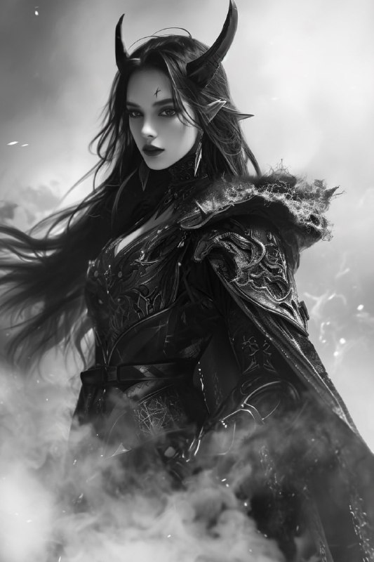 Black and White Female Diablo in Poison Smoke DnD Art